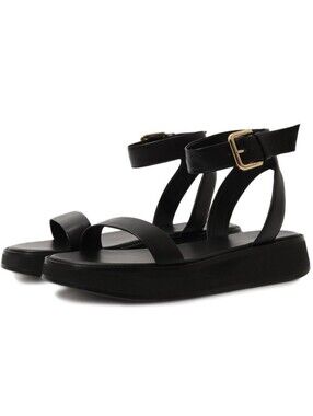 CO Collections Italian Leather Platform Sandal In Black Minimalist Quiet Luxury